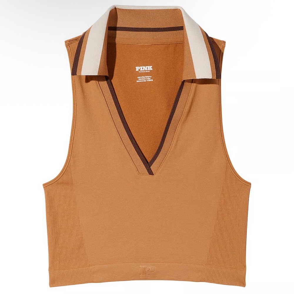Tan Sleeveless Collared Top